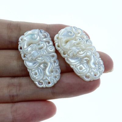 Alternative view of Chinese Dragon White Mother Of Pearl Pendants Hand Carved WM-0120