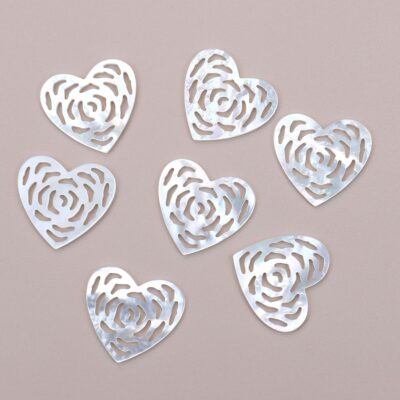 Heart Rose Filigree Beads White Mother Of Pearl Hand Carved WM-0105
