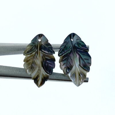 Alternative view of 6pc Leaf Beads Black Mother Of Pearl Hand Carved BM-0115