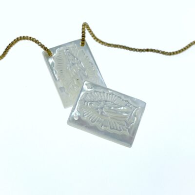 Alternative view of 2pc Virgin Mary White Mother Of Pearl 15mm Connector Pendant Religious Jewelry Rosary Making Hand Carved Natural Shell Earrings New WM-0055