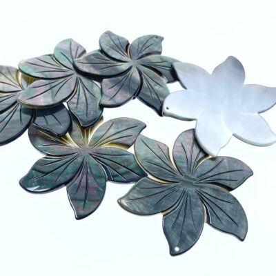 Alternative view of 2pc 49mm Hand Carved Natural Black Mother of Pearl 6-petal Flower Pendants