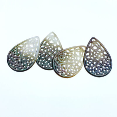 Alternative view of 2pc Filigree Drop Beads Black Mother Of Pearl Pendants BM-0055