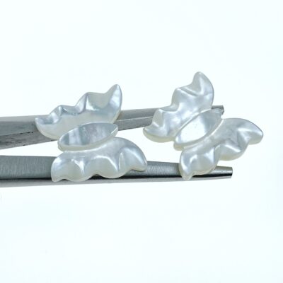 Alternative view of 4pc 17mm x 18mm Organic Hand Carved White Mother of Pearl Butterfly Beads WM-0201