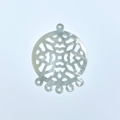 2pc Round Filigree Beads Pendants White Mother of Pearl WM-0075