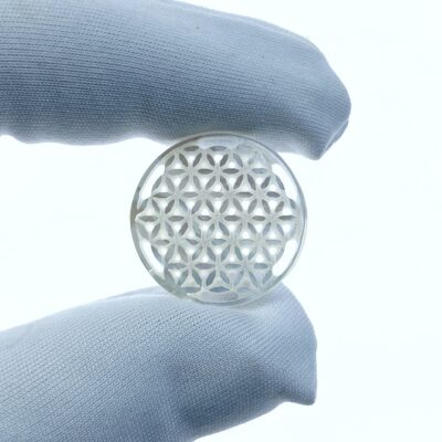 Alternative view of 2pc 20mm White Mother of Pearl Flower Of Life Round Pendant WM-0146