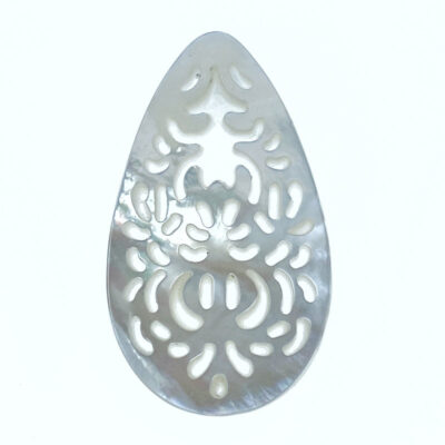2pc Filigree Drop Beads White Mother of Pearl 35mm Pendants WM-0198