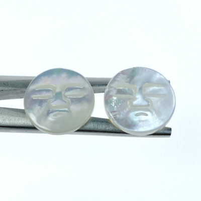Alternative view of 2pc Moon Face Beads White Mother of Pearl Cabochon