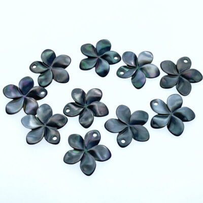 Alternative view of 6pc Plumeria Flower Black Mother of Pearl Beads 17mm Hand Carved BM-0028