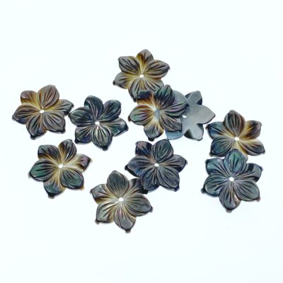 Alternative view of 10pc Hand Carved Black Mother of Pearl 15mm 6-petal Flower Beads BM-0102