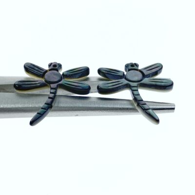 Alternative view of 2pair 18mm x 20mm Hand Carved Black Mother of Pearl Dragonfly Charms Pendants BM-0060