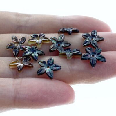 Alternative view of 10pc Flower Shaped Black Mother Of Pear10mm Hand Carved Black Mother of Pearl 5-petal Flower Beads BM-0012