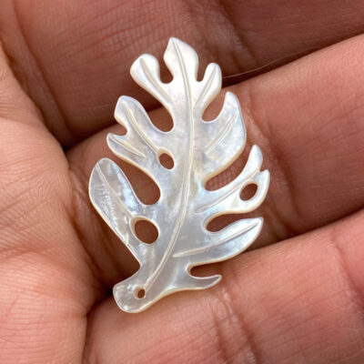 Alternative view of 2pc Monstera Leaf Beads White Mother of Pearl WM-0139
