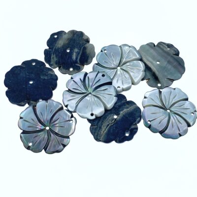 Alternative view of 6pc 30mm Hand Carved Black Mother of Pearl Bauhinia Flower Connector Pendants BM-0010