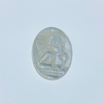 Alternative view of 2pc 15mm x 20mm Organic White Mother of Pearl Guardian Angel Oval Pendants WM-0116
