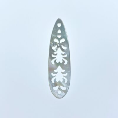 2pc 11mm x 39mm Natural White Mother of Pearl Filigree Drop Shape Pendants WM-0128