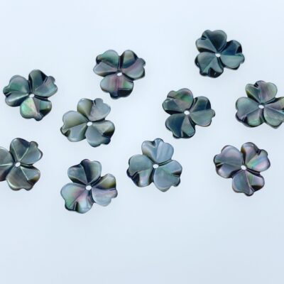 10pc Flower Beads Black Mother of Pearl 10mm Hand Carved Charms BM-0026