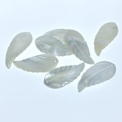 Alternative view of 13mm x 30mm White Mother of Pearl Hand Carved Leaf Pendants WM-0173