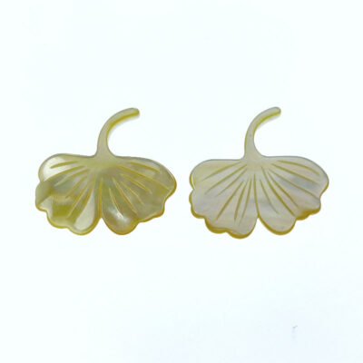 Alternative view of 2pc Ginko Leaf Beads Yellow Mother of Pearl Hand Carved Hand Carved Pendants YM-0007
