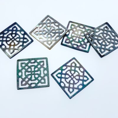 Alternative view of 2pc Square Filigree Black Mother Of Pearl Beads Charms Pendants 25mm Natural Pearl For Jewelry Earring Making Organic Hand Carved BM-0112