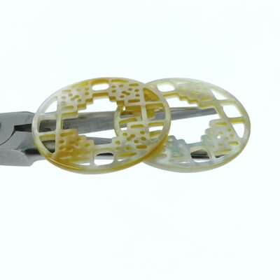 Alternative view of 2pc 35mm Yellow Mother of Pearl Round Filigree Pendants YM-0006