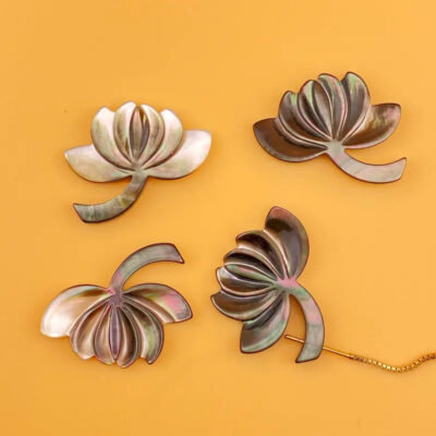 Alternative view of 2pc Lotus Flower Beads Black Mother Of Pearl BM-0003