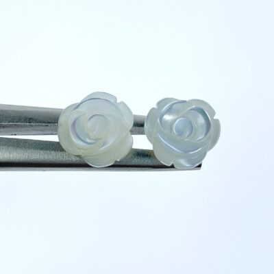 10pc Rose Flower Beads White Mother Of Pearl 10mm Hand Carved WM-0013