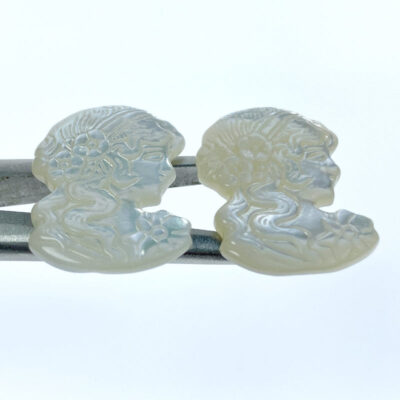 Alternative view of 2pc Victorian Cabochon Beads White Mother of Pearl Hand Carved