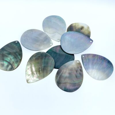 Alternative view of 6pc 30mm x 40mm Black Mother of Pearl Tear Drop Disc Pendants BM-0023