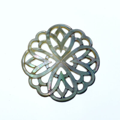 Alternative view of 2pc Black Mother of Pearl Filigree Beads Round Pendants BM-0111