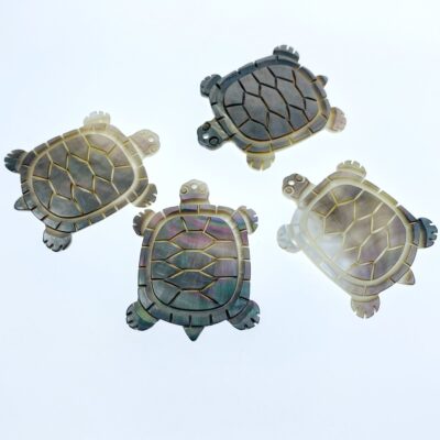 Alternative view of 4pc 32mm x 41mm Hand Carved Black Mother of Pearl Sea Turtle Pendants