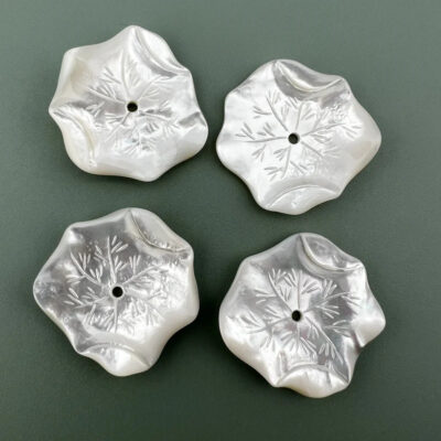 Alternative view of 2pc Lotus Leaf Beads White Mother Of Pearl 30mm Hand Carved WM-0003