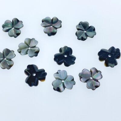 Alternative view of 10pc Flower Beads Black Mother of Pearl 10mm Hand Carved Charms BM-0026