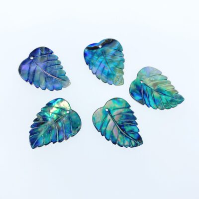 Alternative view of 4pc 23mm x 18mm Natural Abalone Shell Hand Carved Leaf Pendants AB-0020