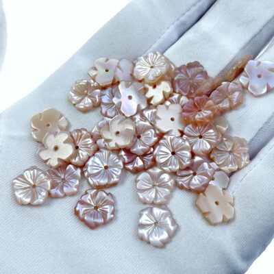 Alternative view of 10pc Pink Bauhinia Tropical Flower Beads Mother Of Pearl 10mm Hand Carved Hawaii Minimalist DIY Jewelry Making Earrings Organic PM-0002