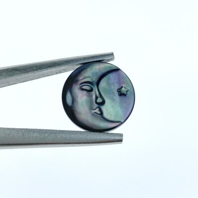 Alternative view of 2pc Black Mother Of Pearl Moon And Star Cabochon Beads 15mm Hand Carved Natural Organic Celestial For Jewelry Earrings Making BM-0017