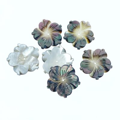Alternative view of 6pc 20mm Hand Carved Black Mother of Pearl Bauhinia Flower Beads BM-0075