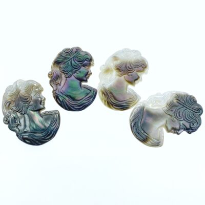 Alternative view of 2pc Black Mother Of Pearl Victorian Cabochon 36mm Hand Carved Pendant Charms For Diy Jewelry Making BM-0059