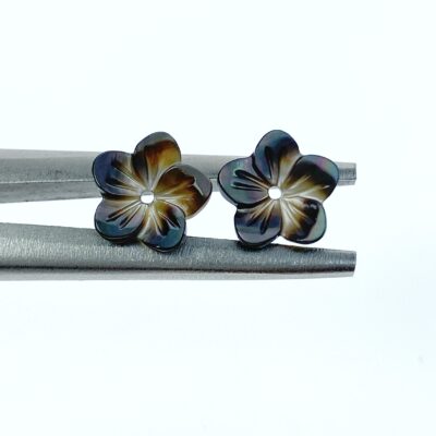 10pc Tropical Flower Black Mother Of Pearl Beads 10mm Hand Carved Hawaiian Flower Charms BM-0020