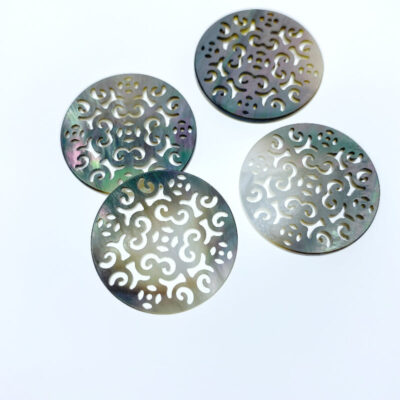 Alternative view of 2pc Filigree Round Beads Black Mother Of Pearl Organic Hand Carved BM-0094