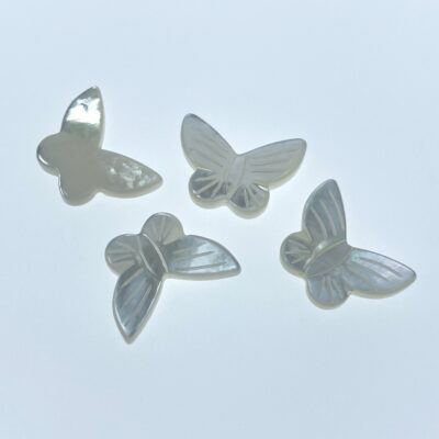 Alternative view of 4pc 13mm x 18mm Organic Hand Carved White Mother of Pearl Butterfly Beads WM-0102