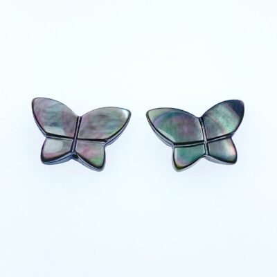 4pc 10mm x 12mm Organic Hand Carved Black Mother of Pearl Butterfly Beads BM-0015
