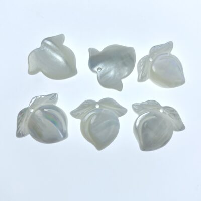 Alternative view of 6pc 16mm x 18mm Hand Carved White Mother of Pearl Peach Pendants WM-0193