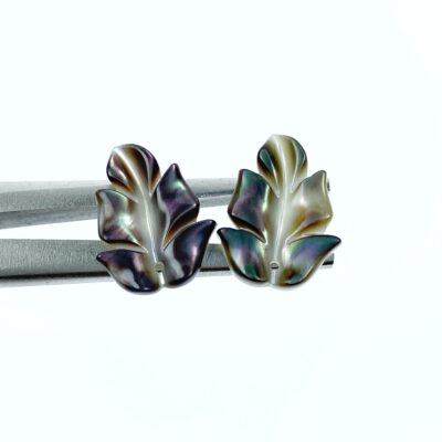 Alternative view of 6pc Black Mother Of Pearl Leaf Beads Charms 17mm Hand Carved DIY Jewelry Earring Making Pendants Natural Pearl Paua Shell Beads BM-0007