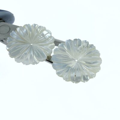 Alternative view of 4pc White Daisy Flower Mother Of Pearl Beads 30mm Charms Pendants Bridal Jewelry Earrings Making Bridesmaids Hand Carved Real Pearl WM-0221