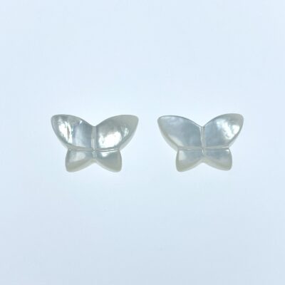 4pc 10mm x 12mm Organic Hand Carved White Mother of Pearl Butterfly Beads WM-0142