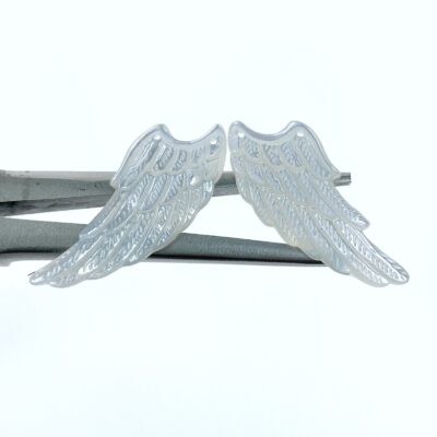 Alternative view of 1pair 15mm x 34mm Hand Carved White Mother of Pearl Angel Wing Connectors Pendants WM-0124