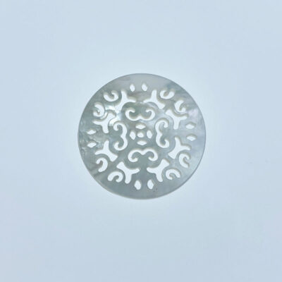 2pc Filigree Round Beads White Mother Of Pearl Pendants WM-0148