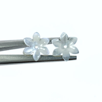 10pc Tropical Flower Beads White Mother Of Pearl 14mm Hand Carved WM-0076