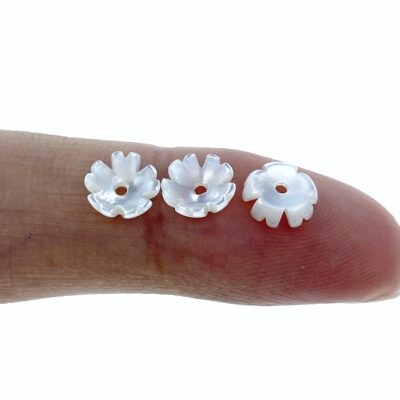 Alternative view of 10pc Flower Bowl Beads White Mother Of Pearl 6mm Hand Carved WM-0026