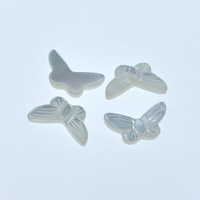 Alternative view of 4pc 7mm x 13mm Organic Hand Carved White Mother of Pearl Butterfly Beads WM-0094